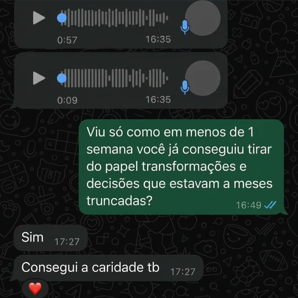 Print de conversa de WhatsApp entre a advisor do Almah Elite e uma cliente — identidade preservada